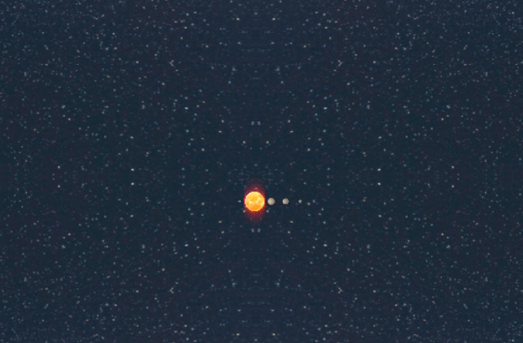 Zoomed out view, sun heat effect visible